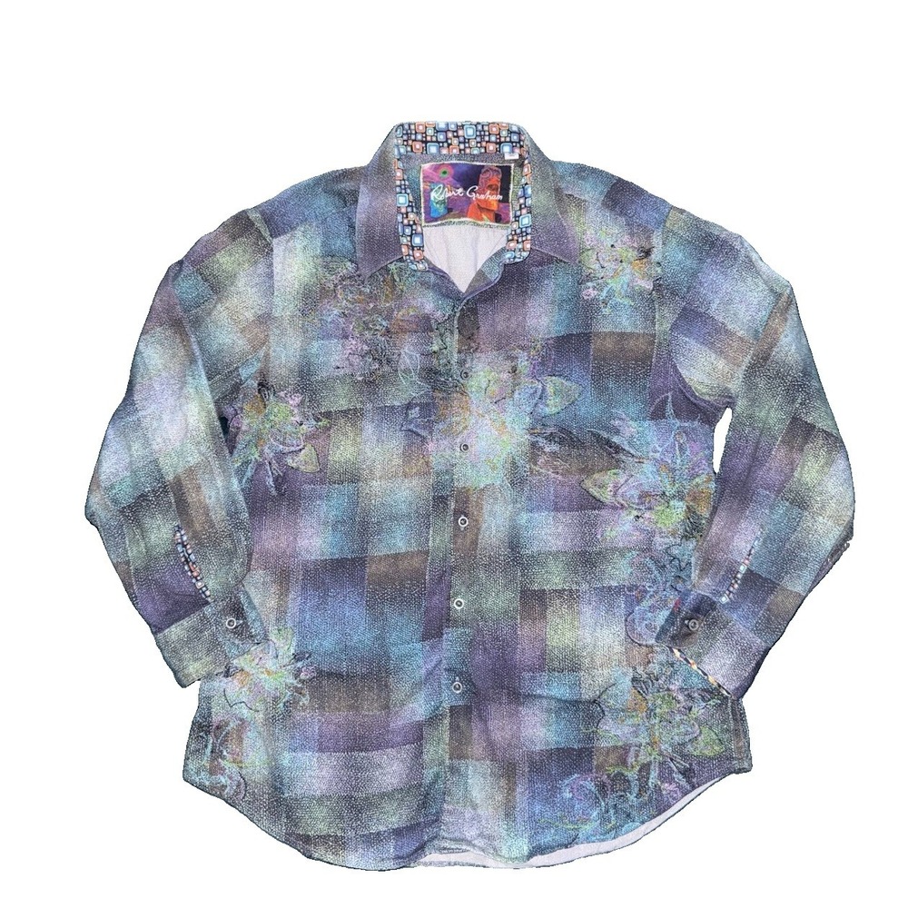 Robert Graham Molaa Bay Men's Long Sleeve Shirt XL/TG 100% Cotton Geometric Blue